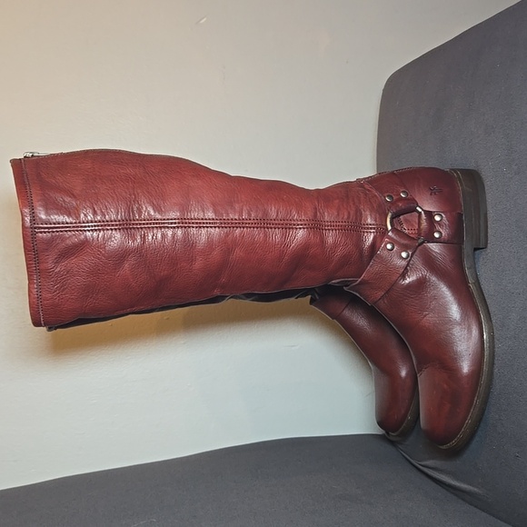FRYE Phillip Harness Tall Boot Red Leather Knee-High Calf Boots Burnt Red NWOB - Picture 4 of 11